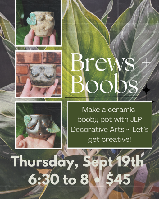 An advertisement for a ceramic pot making class with beer.